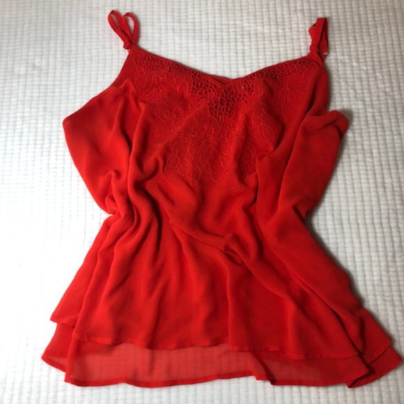 Torrid Embroidered Chiffon Swing Cami Red Blouse 2 - Picture 3 of 5
